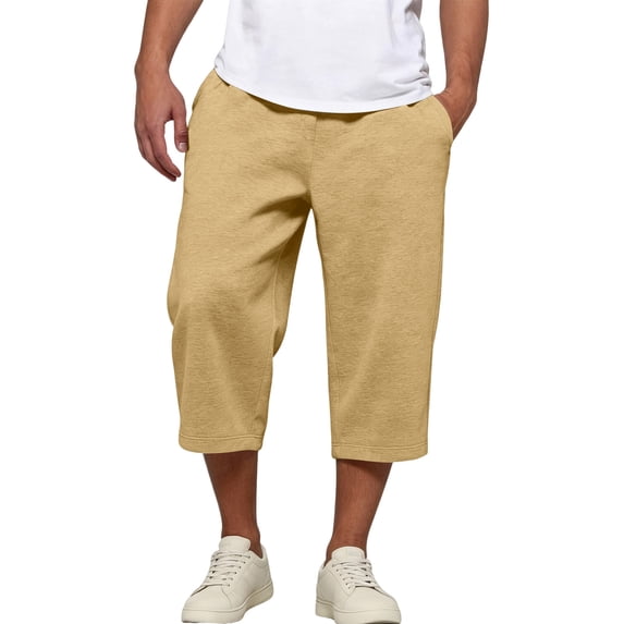 Fabrcox Capri Pants Men Elastic Waist Wide Leg Sweatpants Men Baggy Lightweight Summer Athletic Sports Mens Trouser with Pockets Yellow XXL