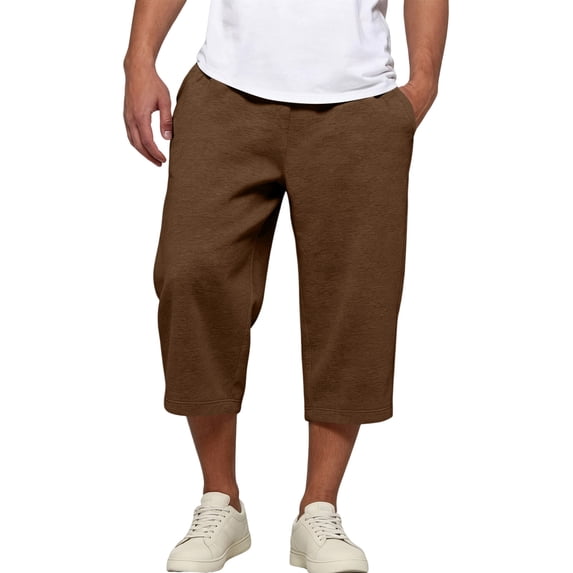 Fabrcox Capri Pants Men Elastic Waist Wide Leg Sweatpants for Men Baggy Lightweight Summer Hiking Workout Trousers for Men Casual with Pockets Brown XXL