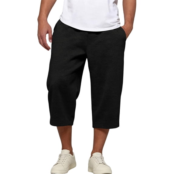 Fabrcox Capri Pants Men Elastic Waist Wide Leg Sweatpants for Men Baggy Lightweight Summer Hiking Workout Trousers Men with Pockets Black XXXL