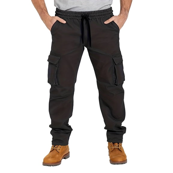 Fabrcox Cargo Pants for Men Relaxed Fit Baggy Pants with Pockets Hiking Casual Athletic Pant Cozy Work Wide Leg Bottoms(Black,M)