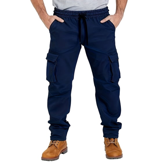Fabrcox Cargo Pants for Men Relaxed Fit Baggy Pants with Pockets Hiking Casual Athletic Pant Cozy Work Wide Leg Bottoms(Navy,XXXL)
