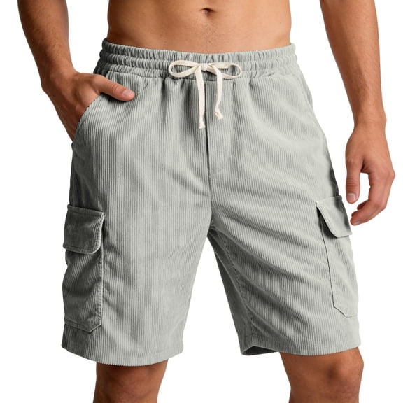Fabrcox Cargo Short Men Elastic Waist Corduroy Shorts Sports Hiking Outdoor Big and Tall Men's Bermuda Shorts with Multi Pocket Gray XXXL