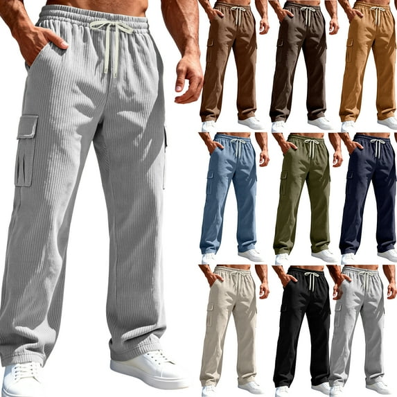 Fabrcox Cargo Sweatpants for Men Baggy Open Bottom Big and Tall Sweatpants Corduroy Elastic Waist Athletic Pants with Pocket(Navy,XXL)