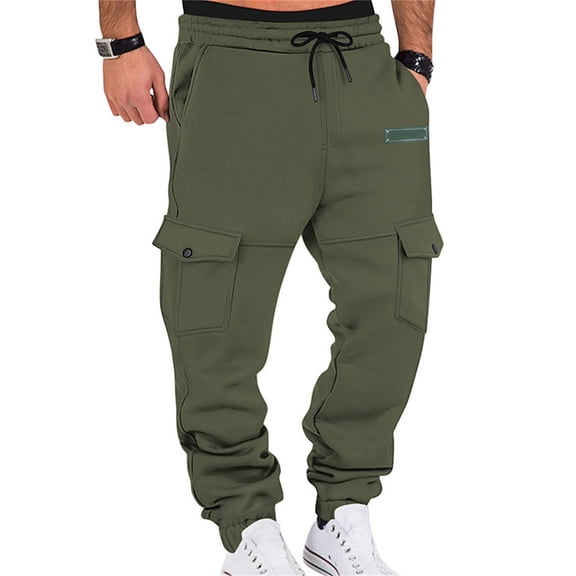 Fabrcox Cargo Sweatpants for Men Cinch Bottom Hiking Jogger Pants Cotton Multi Pocket Classic Workout Baggy Sweatpants(Green,S)