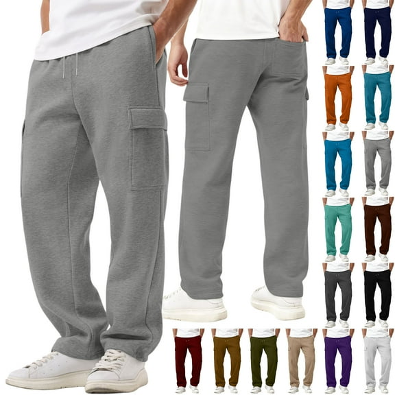 Fabrcox Cargo Sweatpants for Men Drawstring Elastic Waist Sweat Pants Fleece Lined Gym Cargo Sweat Pants with Pockets Dark Blue L