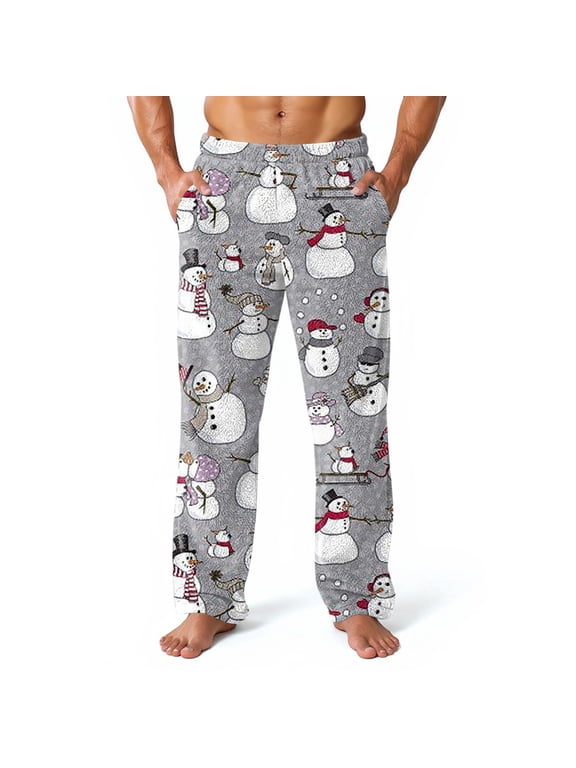 Christmas Graphic Pajama Pants for Men S-2xl 3xl Oversized Straight Leg Elastic Waist Christmas Snowflake Santa Claus Casual Christmas Baggy Bottoms Pants Light Gray XL