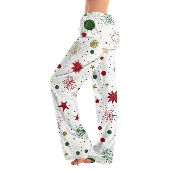 Fabrcox Christmas Graphic Pj Pants Women Slim Fit Christmas Snowman Printed Drawstring Wide Leg Lounge Long Bottoms White L