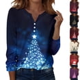 thumbnail image 1 of Fabrcox Christmas Henley T Shirts for Women Christmas Snowman Print V Neck Long Sleeve Fall Spring Tops Casual Xmas Holiday Tunic Shirts Wine L, 1 of 3