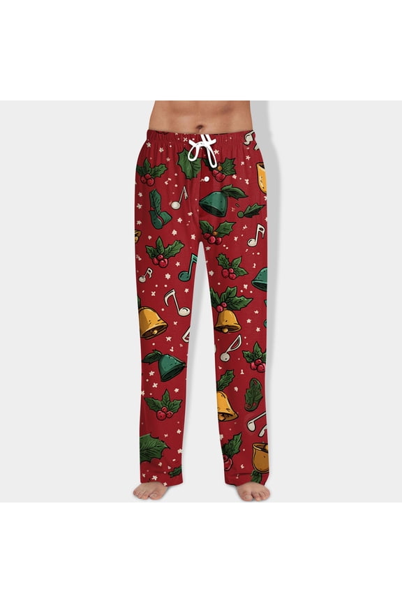 Christmas Loose Fit Pajama Pants for Men Wide Leg Baggy Elastic Waist Pj Pants with Pockets Casual Snowman Printed Drawstring Pajama Bottoms Deep Red XXL