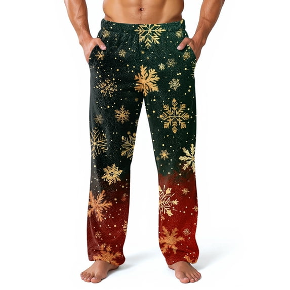Fabrcox Christmas Men's Flannel Pj Pants Straight Leg Elastic Waist Christmas Tree Xmas Casual Trendy Cozy Christmas Sleepwear Bottoms Army Green XL