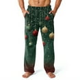 thumbnail image 1 of Fabrcox Christmas Men's Flannel Pj Pants Thick Warm Wide Leg Christmas Snowflake Santa Claus Mid Rise Casual Elastic Waist Christmas Pajama Pants Dark Green 3XL, 1 of 5