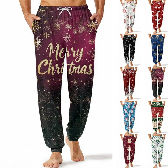 Fabrcox Christmas Men's Graphic Pajama Pants Tree Snowflake Reindeer Printed Loose Fit Lounge Bottoms Casual Baggy Comfy Loose Sleepwear Pj Pants, Hot Pink M