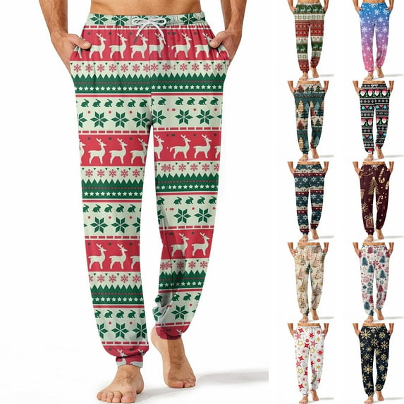 Fabrcox Christmas Men's Plus Size Pajama Pants Tree Snowflake Reindeer Printed Loose Fit Lounge Bottoms Casual Baggy Comfy Loose Sleepwear Pj Pants, Navy L