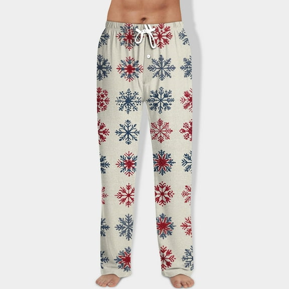 Fabrcox Christmas Mens Graphic Pajama Pants Straight Leg Elastic Waist Pj Pants with Pockets Casual Christmas Tree Drawstring Sleep Lounge Pants Khaki S