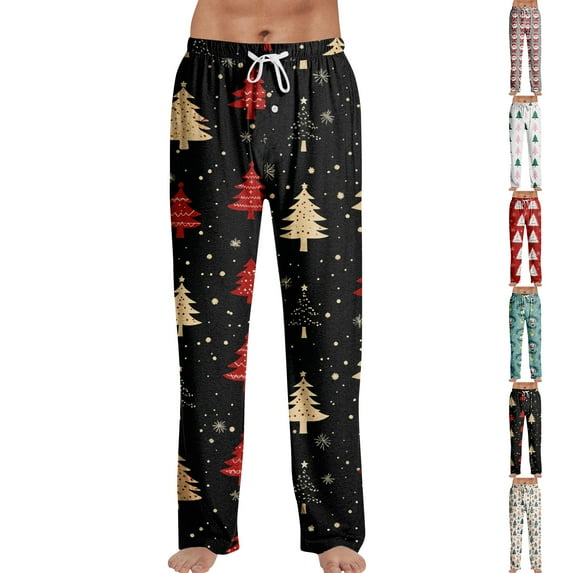 Fabrcox Christmas Pajama Pants for Men Big and Tall Elastic Waist Drawstring Pj Pants Christmas Snowflake Snowman Print Casual Soft Comfy Sleepwear Red XXL