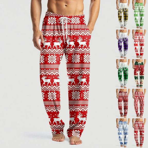 Fabrcox Christmas Pajama Pants for Men Christmas Snowflake Printed Drawstring Pj Pants with Pockets Casual Elastic Waist Straight Leg Lounge Bottoms, Red M