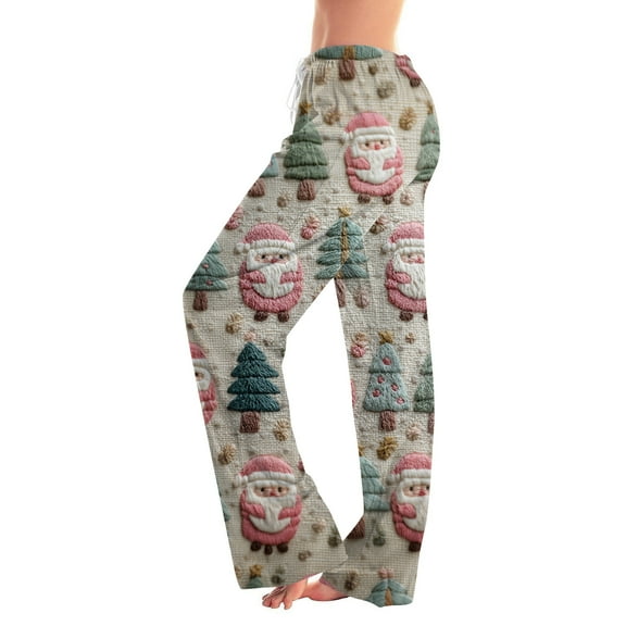 Fabrcox Christmas Pajamas Bottoms for Women Slim Fit Christmas Snowman Printed Drawstring Lightweight Women Loungewear Light pink S