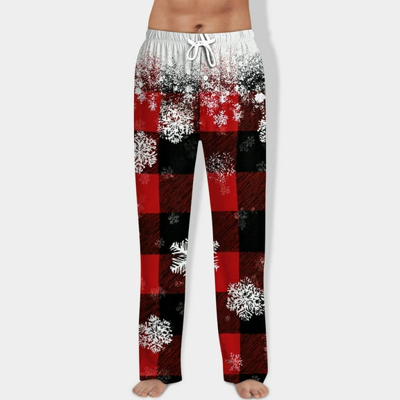 Fabrcox Christmas Red Pajama Pants for Men Wide Leg Baggy Elastic Waist Pj Pants with Pockets Casual Christmas Tree Drawstring Sleep Lounge Pants Deep Red S