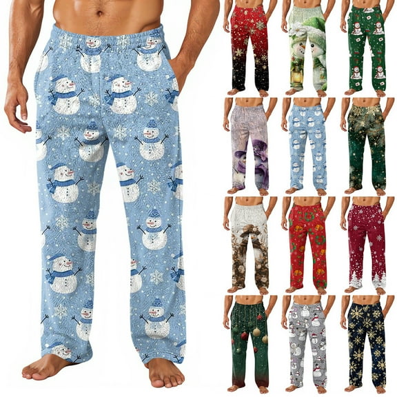 Fabrcox Christmas S-Xxl Xxxl Men's Flannel Pj Bottoms Oversized Thick Warm Wide Leg Fall Winter Pajama Pants with Pockets Mid Rise Casual Elastic Waist Christmas Pajama Pants Red S