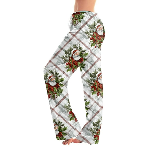 Fabrcox Christmas Straight Leg Pajamas Bottoms for Women Loose Fit Christmas Snowman Printed Drawstring Lightweight Women Loungewear Gray L