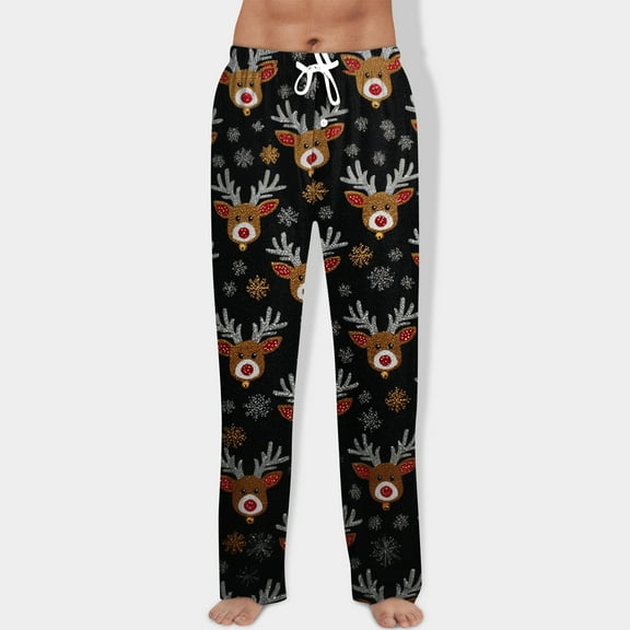 Fabrcox Christmas Tree Printed Casual Pajama Pants for Men Elastic Waist Drawstring Lounge Bottoms Straight Leg Light Weight Women Loungewear with Pockets Navy L