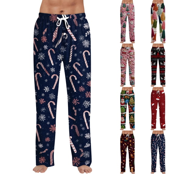 Fabrcox Christmas Tree Printed Printed Pajama Pants for Men Elastic Waist Drawstring Lounge Bottoms Straight Leg Light Weight Women Loungewear with Pockets Pink M