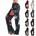 thumbnail image 1 of Fabrcox Christmas Woman Pajama Pants Loose Fit Christmas Snowman Printed Drawstring Wide Leg Lounge Long Bottoms Dark Blue XXL, 1 of 6