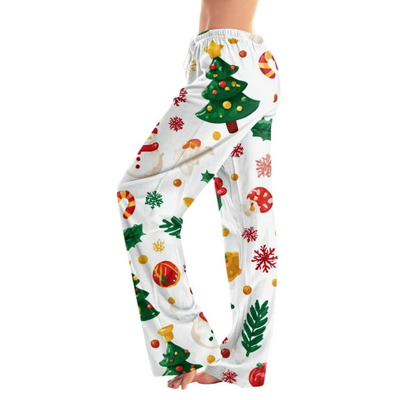 Fabrcox Christmas Woman White Pajamas Pants Slim Fit Christmas Tree Printed Drawstring Lightweight Women Loungewear Mint Green XXXL