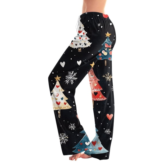 Fabrcox Christmas Women Pajama Pants Sleepwear Loose Fit Christmas Snowman Printed Drawstring Lightweight Women Loungewear Navy XXXL