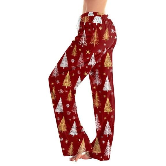 Fabrcox Christmas Women's Black Pajamas Bottoms S-3xl Slim Fit Elastic Waist Wide Leg Pj Pants for Women Wine 2XL