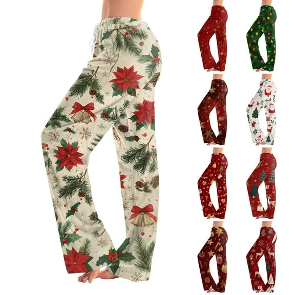 Fabrcox Christmas Womens Lounge Bottoms Pants S-3xl Oversized Elastic Waist Wide Leg Pj Pants for Women Hot Pink S