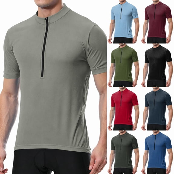 Fabrcox Cycling Jersey for Men with 3+1 Rear Zipper Pockets Short Sleeve Workout Shirts Men Upf 50+ Half Zip Breathable Outdoor Quick Dry Bike Shirts Men