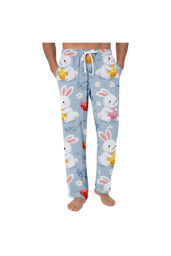 Easter Mens Pajama Pants Cute Animals Egg Wide Leg Mens Sleep Pants Comfy Big and Tall Mens Trousers Casual Pants with Pockets