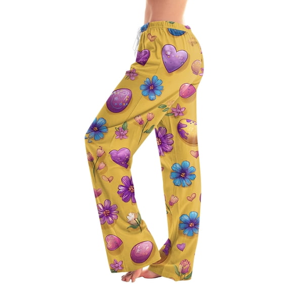 Fabrcox Easter Pajama Pants Women Cute Drawstring Wide Leg Women Sleep Pants Egg Bunny Print Holiday Cozy Lounge Pants Women