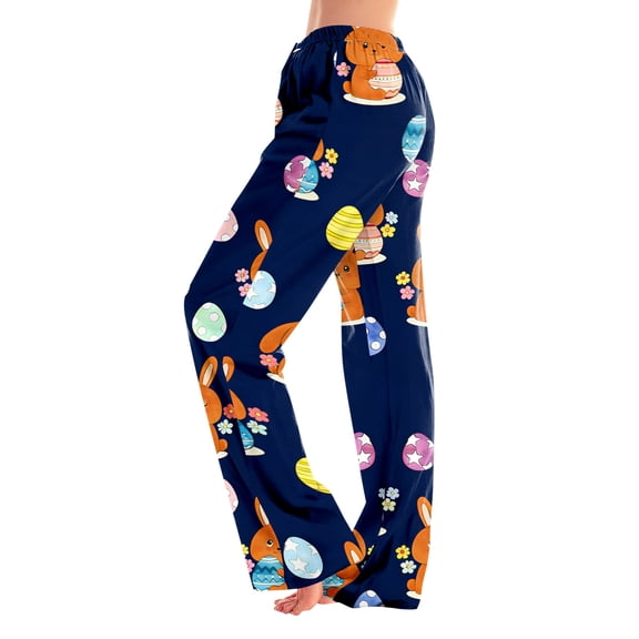 Fabrcox Easter Pj Pants for Women Egg Bunny Straight Leg Women's Sleep Pants Fashion Spring Summer Baggy Lounge Pants Women