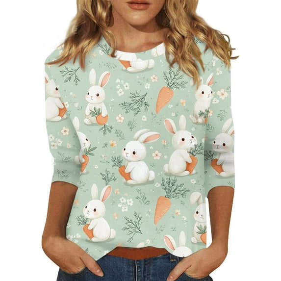 Fabrcox Easter Shirts for Women Bunny Rabbit Graphic Crew Neck Womens ...