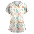 thumbnail image 1 of Fabrcox Easter Womens Scrub Tops Egg Rabbit Print Workwear Tops for Women with Pocket Short Sleeve V Neck Holiday Nurse Uniform S-5XL, 1 of 4