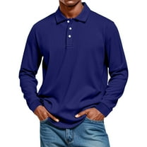 Fabrcox Fall Spring Men's Polo Shirts Loose Fit Turn-Down Collar Long Sleeve Fashion Pullover Golf Shirts Basic Solid Color Casual Polo Shirts Dark Blue M
