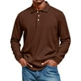 thumbnail image 1 of Fabrcox Fall Spring Polo Shirts for Men Long Sleeve Button Collared Fashion Pullover Golf Shirts Basic Solid Color Casual Polo Shirts Brown L, 1 of 4