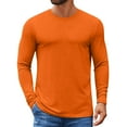 thumbnail image 1 of Fabrcox Fall Spring S-3xl Mens Shirts Casual Long Sleeve Crew Neck Solid Color Trendy Long Sleeve Basic Tee Casual Lightweight Pullover T-Shirt Saffron L, 1 of 4