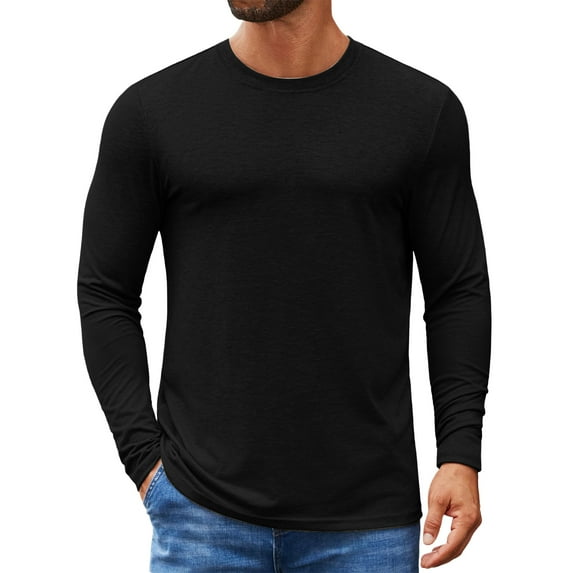 Fabrcox Fall Spring S-3xl T Shirts for Men Oversized Crew Neck Solid Color Trendy Long Sleeve Basic Tee Casual Lightweight Pullover T-Shirt Dark Gray S