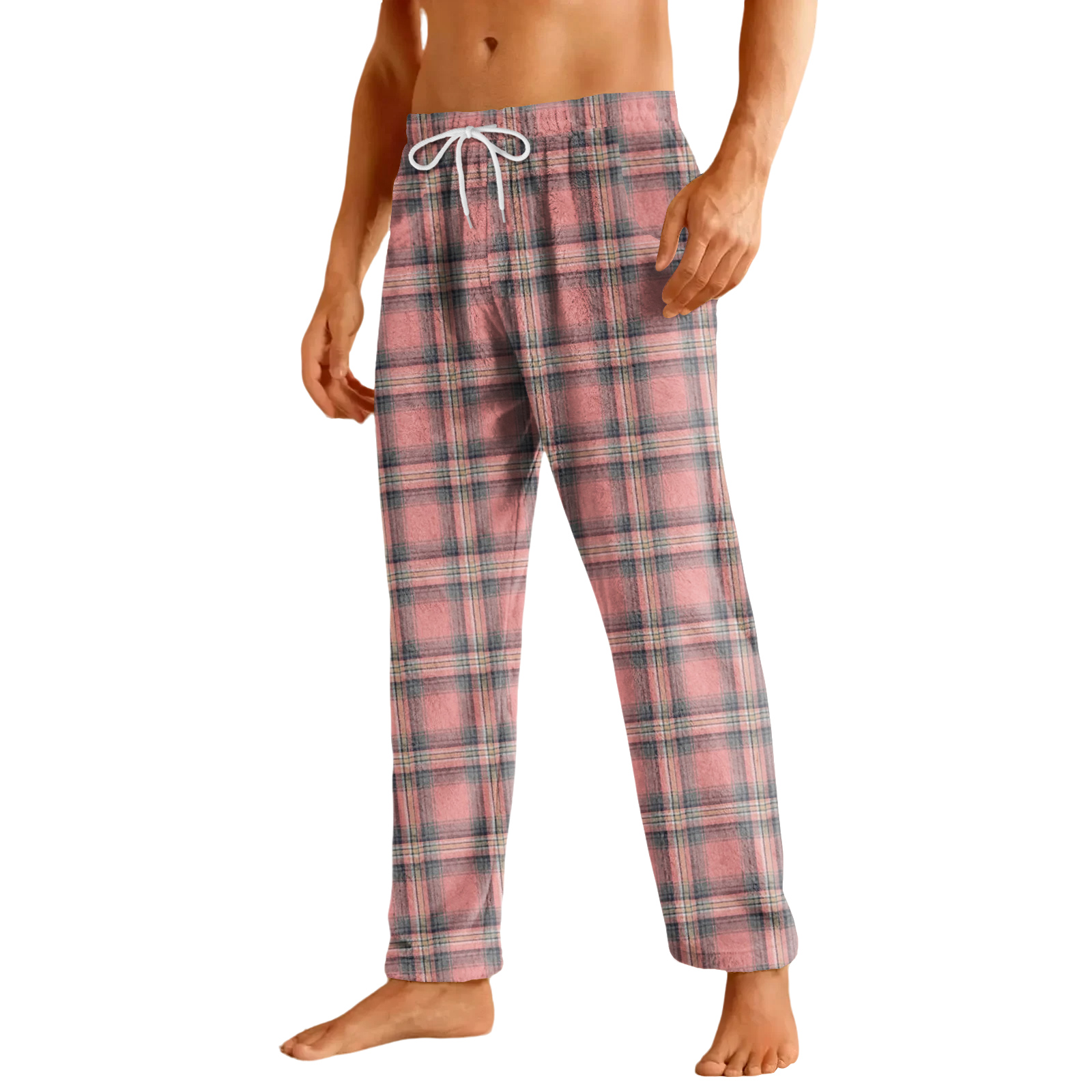 Fabrcox Flannel Loose Fit Pj Pants Men Elastic Waist Drawstring Mens ...