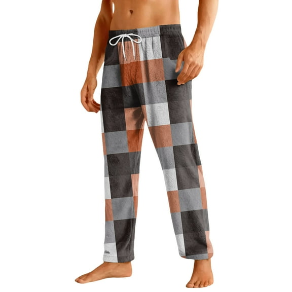 Fabrcox Flannel Pj Pants for Men Elastic Waist Drawstring Mens Loose Fit Pj Pants with Pockets Lightweight Warm Casual Home Soft Trousers Brown 3XL