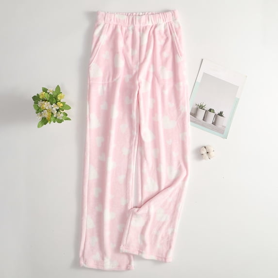 Fabrcox Fleece Pajama Pants for Women Funny Star Printed Wide Leg Sleep Pants Women Fall Winter Warm Soft Comfy Fuzzy Woman Lounge Pants with Pockets XL