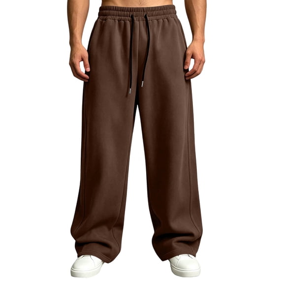 Fabrcox Fleece Sweatpants Men Elastic Waist Wide Leg Men Sweatpants Joggers Baggy Athletic Sports Fall Winter Warm Men Trousers with Pockets