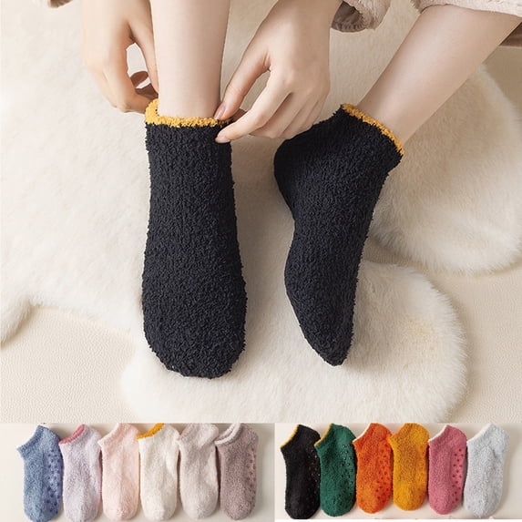 Fabrcox Fuzzy Slipper Socks, Unisex Thicken Plush Non Slip Winter Warm Casual Indoor Floor Socks for Home Sleeping (Light Gray)