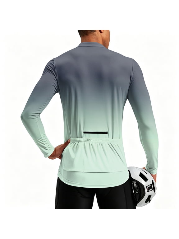 Gradient Long Sleeve Cycling Jersey Men with 3+1 Rear Zipper Pockets Men Workout Shirts Upf 50+ Half Zip Breathable Outdoor Quick Dry Bike Shirts for Men