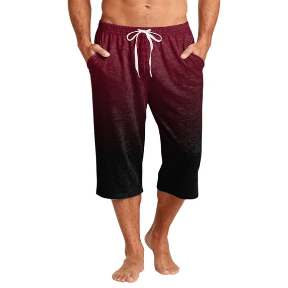 Fabrcox Gradient Men Capri Pants Baggy Color Block Drawstring Men's Beach Pants Breathable Outdoor Workout Men Trousers Pants with Pocket