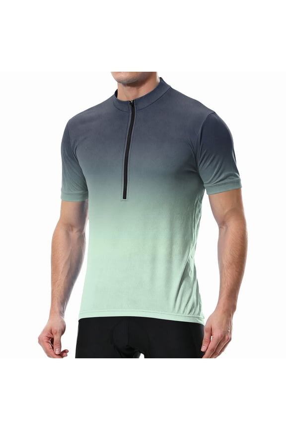Gradient Men Cycling Jersey with 3+1 Rear Zipper Pockets Short Sleeve Men Workout Shirt Upf 50+ Half Zip Breathable Outdoor Quick Dry Bike Shirts for Men Cycling