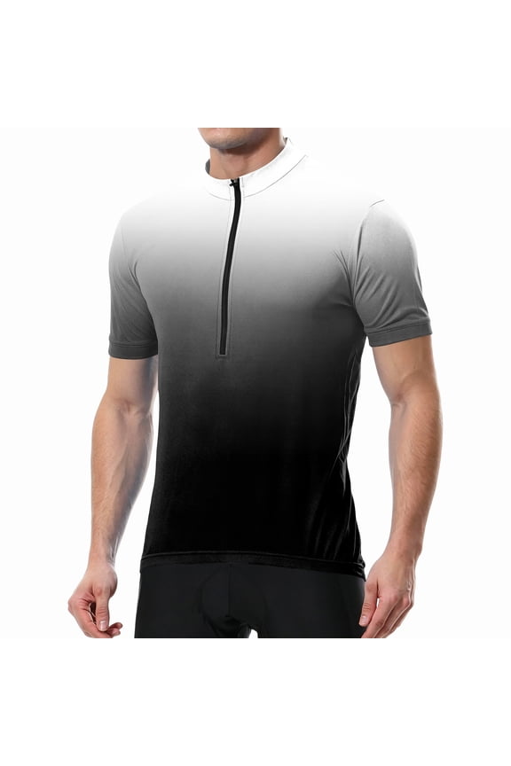 Gradient Men Cycling Jersey with 3+1 Rear Zipper Pockets Short Sleeve Men Workout Shirts Upf 50+ Half Zip Breathable Outdoor Quick Dry Biking Shirt
